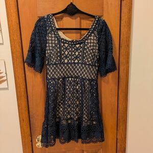 Hidden Label Crochet Lace Overlay Mini Dress
